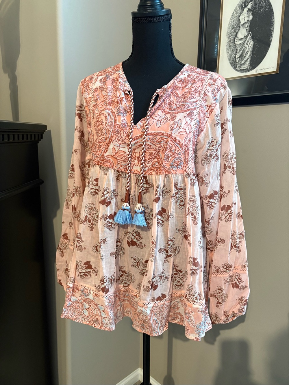 Rachel Zoe Blush Paisley Tassel Peasant Tunic
